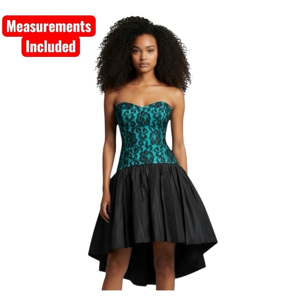 Active Seller! 90s/80s Vintage Zum Zum by Niki Rivas Black Lace Teal Dress